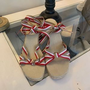 George size 81/2 wedge sandal crisscross ankle tie